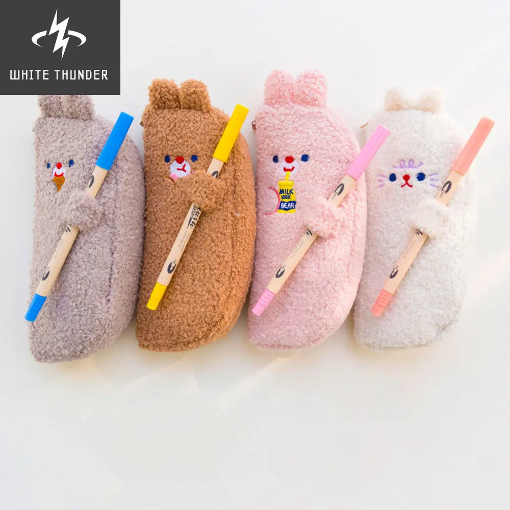 

Cute School Pencil Case Kawaii Plush Bear Pencilcase For Girls Boy Penal Large Pen Box Korean Cartridge Bag Stationery Big Pouch