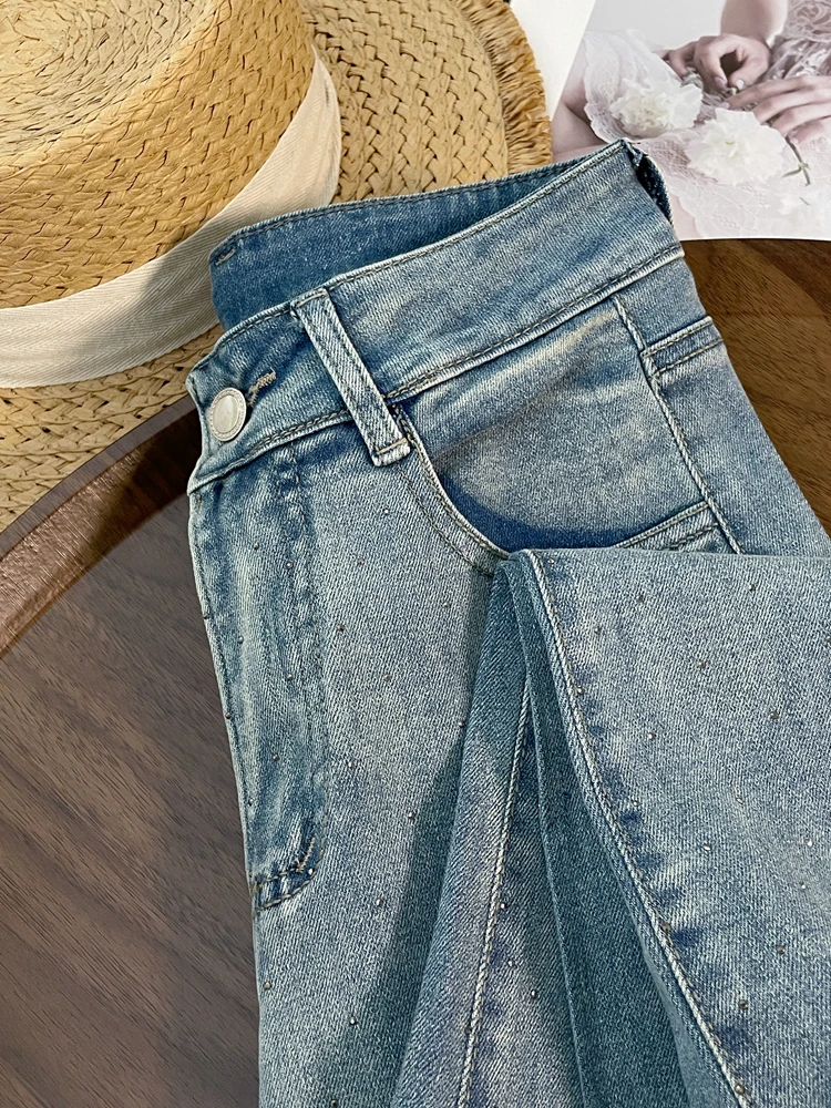 Большие размеры 2024 новые зимние тонкие джинсовые брюки во французском стиле в