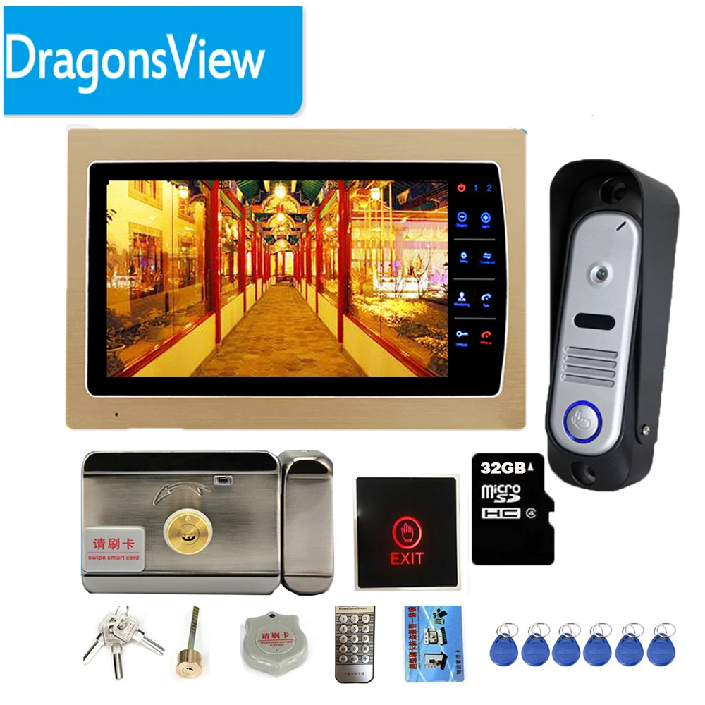

Dragonsview 7 Inch Video Door Phone Home Intercom System Record With Electronic Lock Doorbelll with Camera Unlock Talk Night