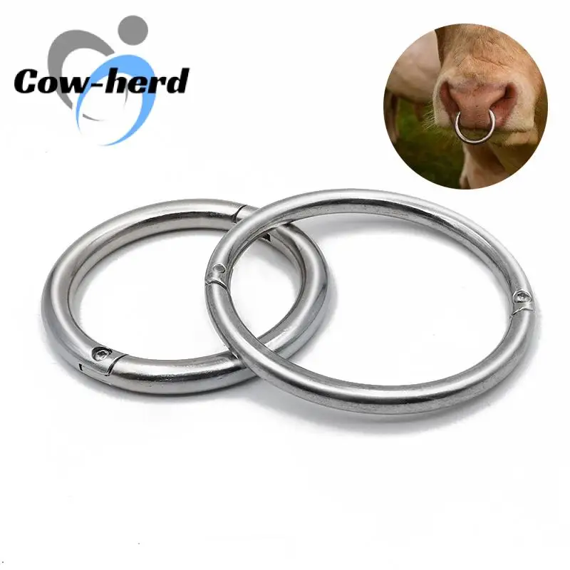 

5Pcs Cattle Traction Ring Large Circle Stainless Steel Cattle Nose Rings Bull Ox Cow Farm Animal Bovine Traction Clasp Farm Tool