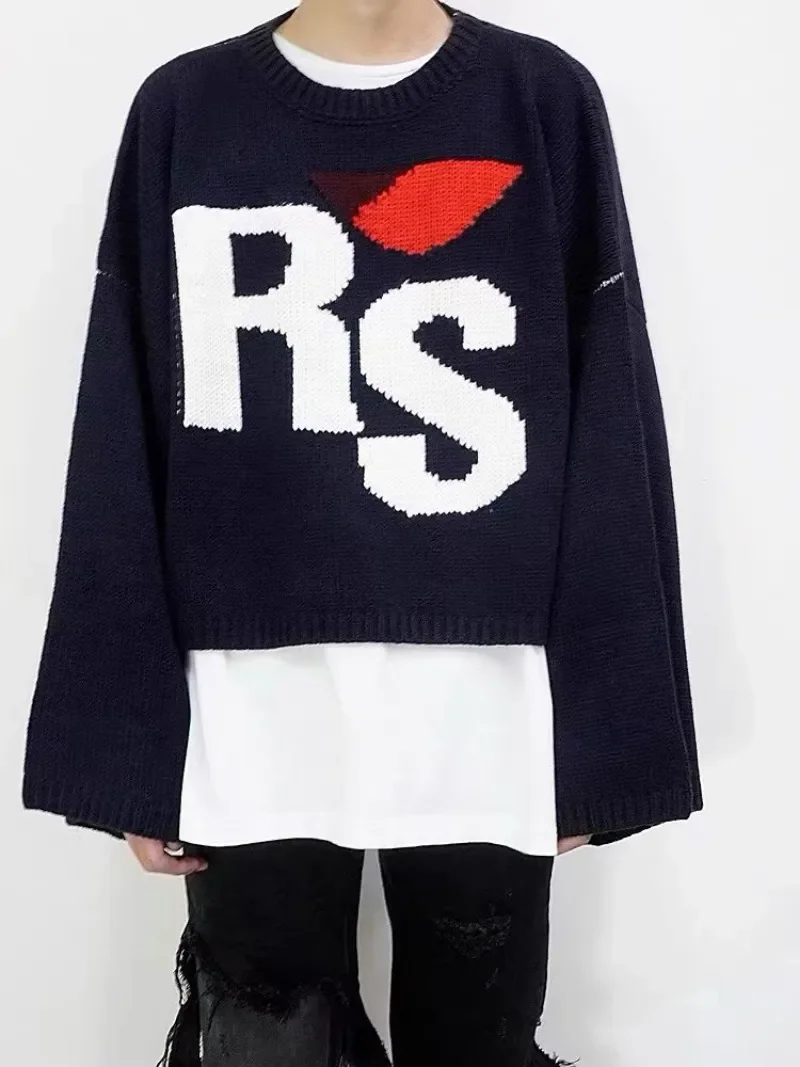 

Fashion High Quality Oversized RAF SIMONS RS Sweater Men Women Bat Shirt Sleeve Knit Pullovers