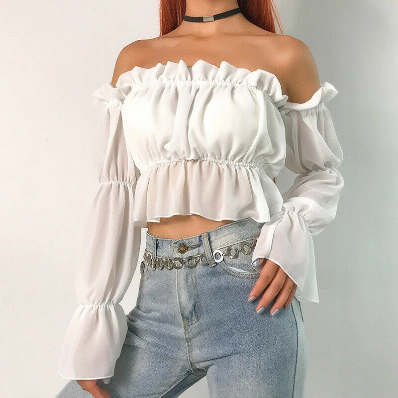 

Kayotuas Women Blouse 5 Colors Chiffon Off Shoulder Casual Summer Autumn Top Shirts Female Casual Sexy Party Clubwear Outfits