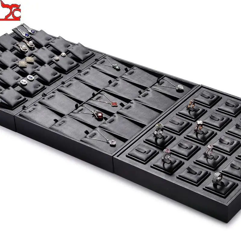 Superior Black Pu Leather Ring Jewelry Display Tray Insert Charm Pendant Earring Accessories Bracelet Storage Stand Holder Shelf