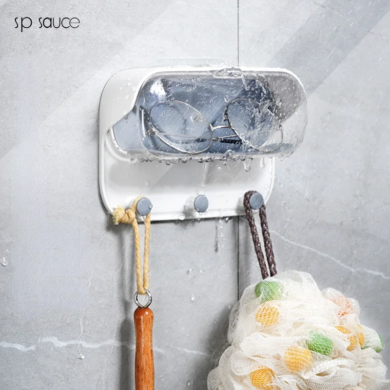 

Японские Настенные Полки для ванной комнаты, коробка для хранения очков, водонепроницаемая полка с крючком, стеллаж, органайзер для туалетн...