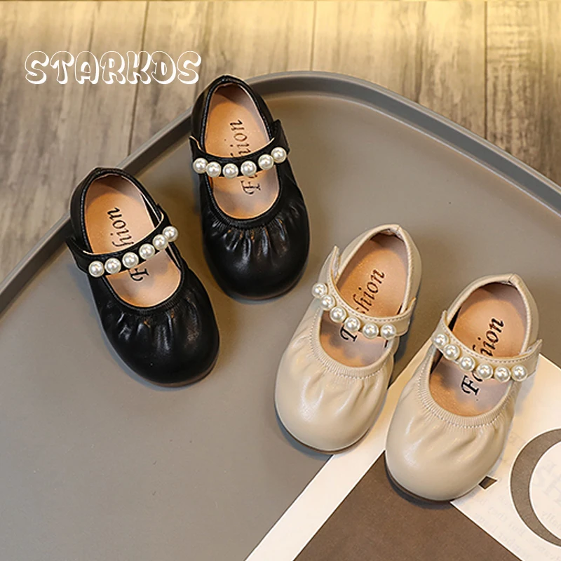 Soft Leatherette Ballet Flat Girls Elegant Pearls Mary Janes 2022 New Baby Kids Princess Loafers Children Party Shoes enlarge