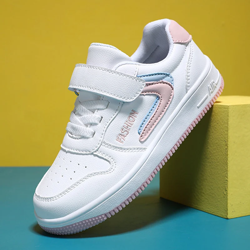 

Fashion Children Sneakers Girls Shoes White Pink Casual Kids Shoes 2023 New Flat PU Leather Running Sports Tennis Girls Sneakers