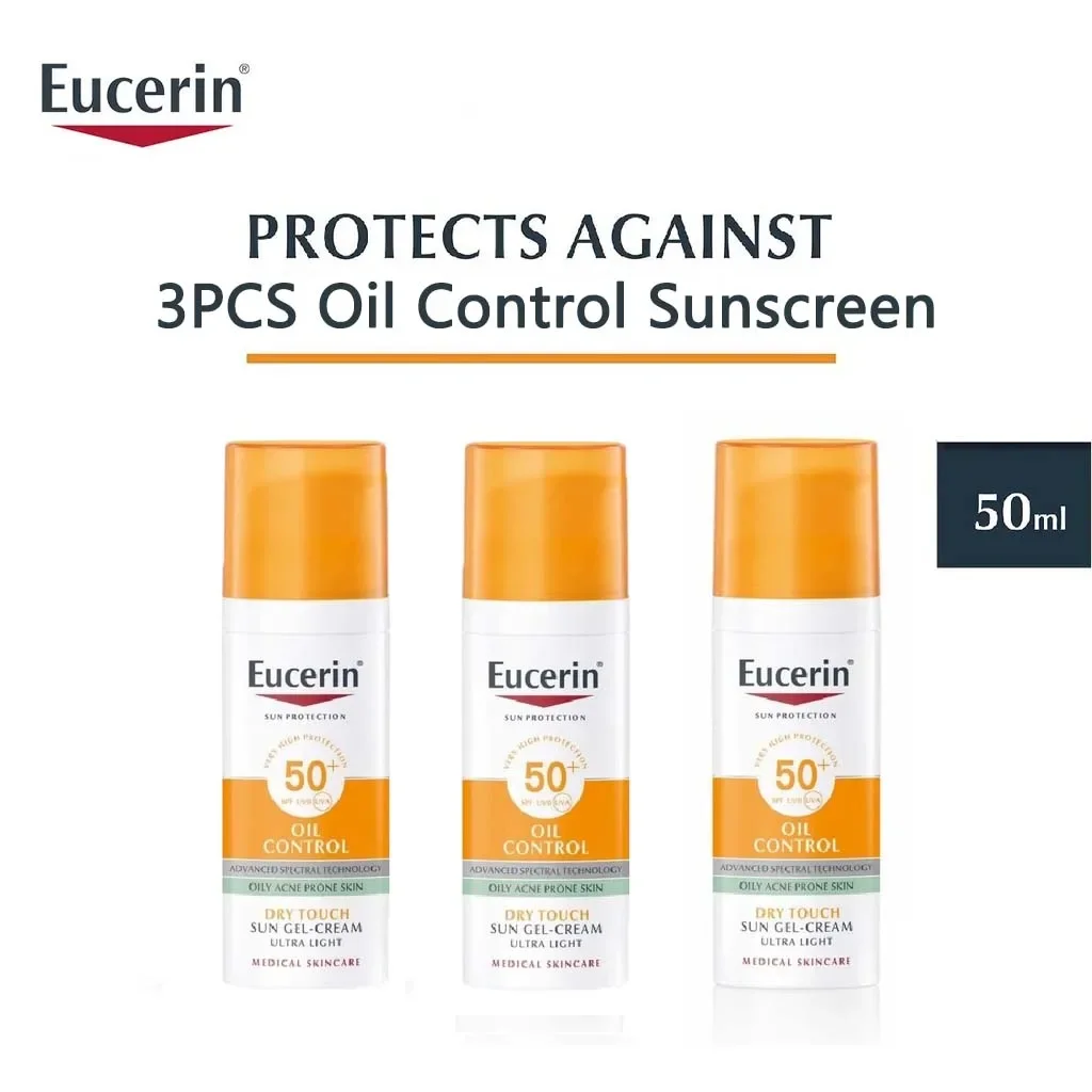 

3PCS Eucerin Oil Control SPF50+ Facial Sun Cream Refreshing Waterproof Sunscreen 50ml Sunblock For Sensitive Oily Skin Protect