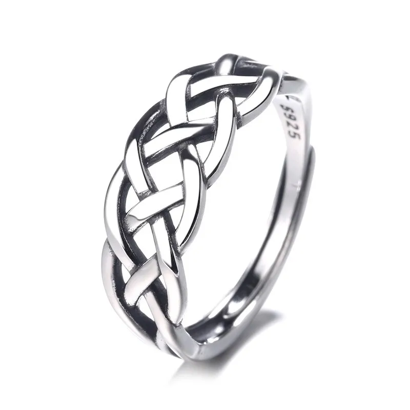 

A228JZFSILVER Silver S925 Fashion Trendy Adjustable Luxury Fresh Retro Braided Winding Ring For Girl Women Wedding Party Jewelry