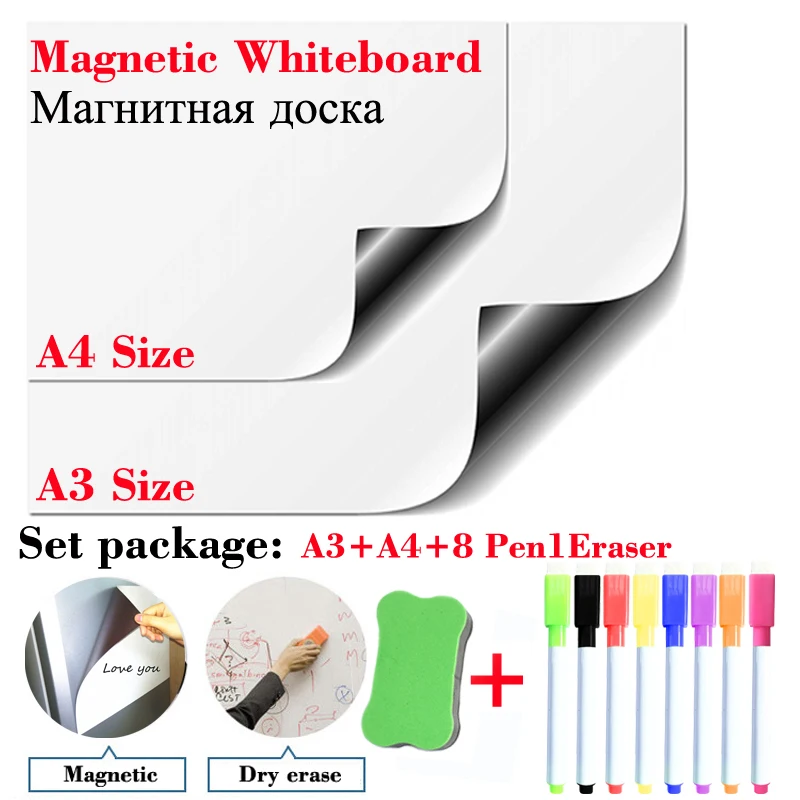 

2PCS Magnetic Whiteboard for Kids Dry Eraser White Board Stickers School Memo Presentation Writing Drawing Board