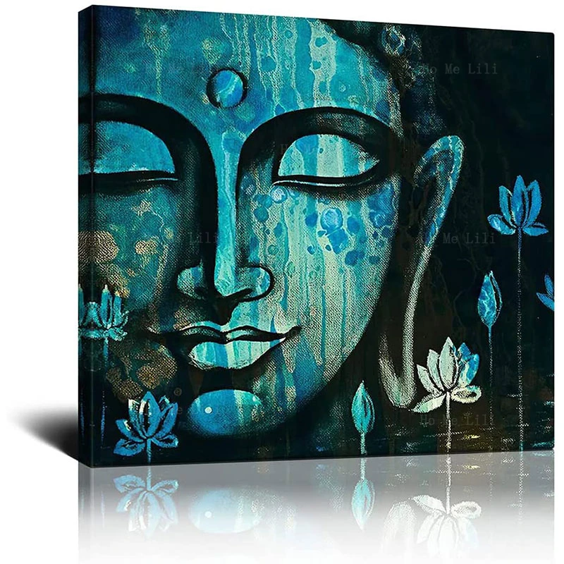 

Buddha Waterfall Zen Abstract Ganesha With Lotus Flower Canvas Wall Art Minimalist Painting For Livingroom Office Home Decor