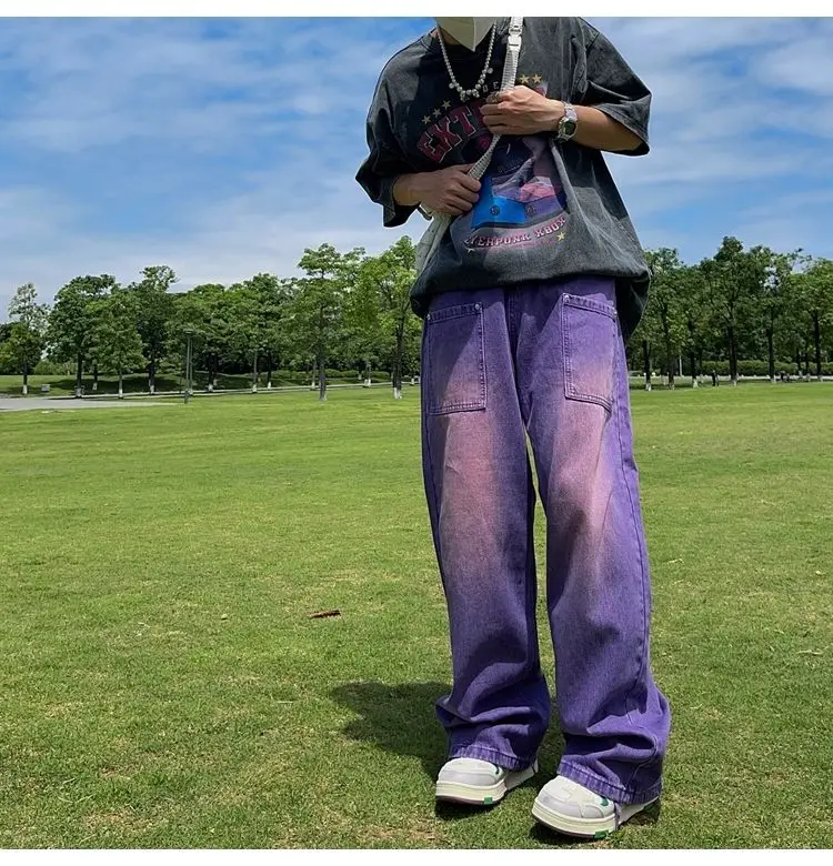 New Purple High Waist Jeans Vintage Washed Men Women Jeans Y2K Loose Casual Street Hip Hop Straight Women Pants 2022 New