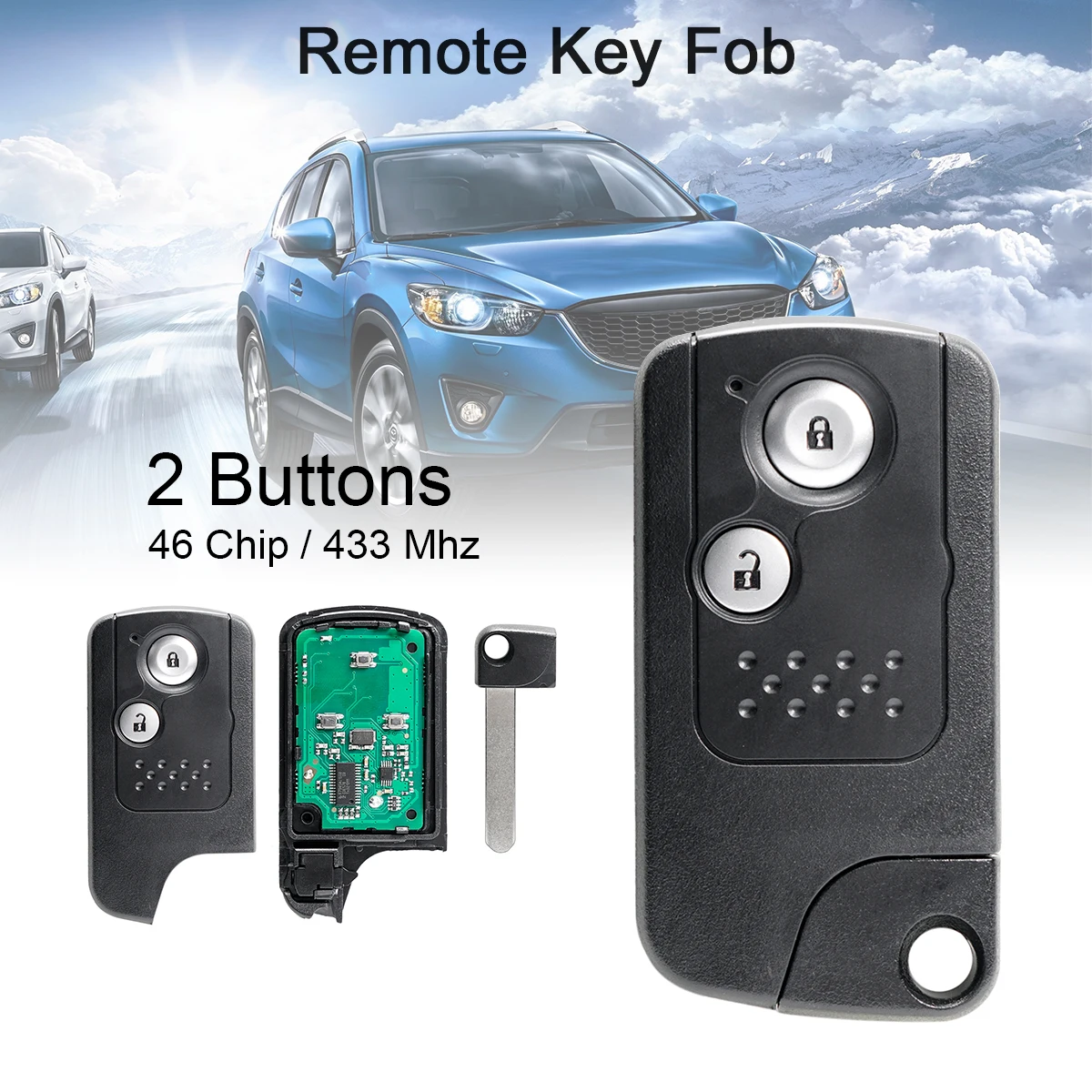 

433Mhz 2Buttons Smart Keyless Entry Car Remote Key with ID46 Chip Fit for Honda Accord CRV Civic Odyssey