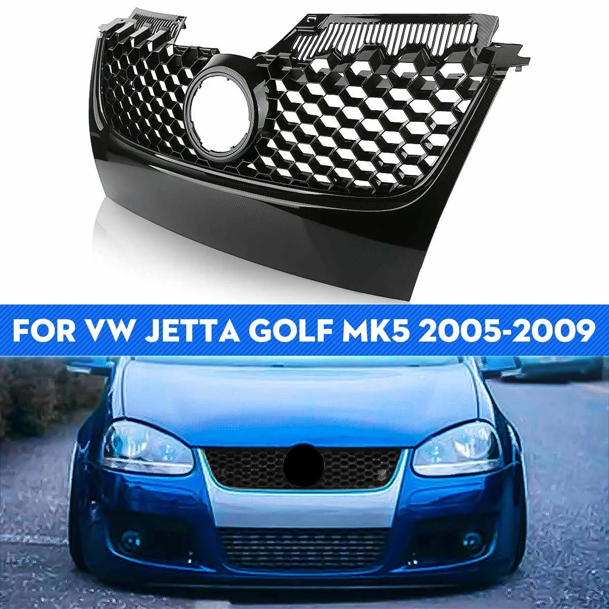 

Car Front Bumper Center Mesh Grille Carbon Fiber Racing Grill For VW Jetta MK5 GTI 2005 2006 2007 2008 2009