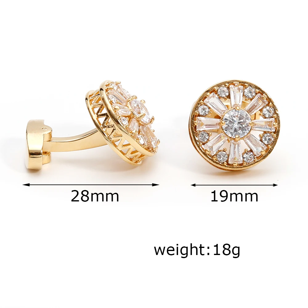 Cufflinks for Men TOMYE XK22S048 Luxury Crystal Rhinestone Round Gold Formal Business Shirt Buttons Wedding Gift Cuff Links