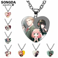 anime spy%c3%97family necklace cute cartoon figures twilight yor forger anya forger charm cosplay glass heart pendants otaku jewelry