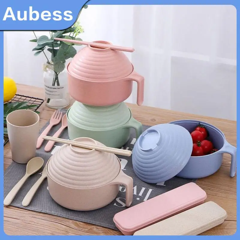 

5/7piece Set Anti Scalding Spoon Canteen Instant Noodle Bowl Anti Falling Tableware Kitchen Accessories Wheat Straw Household