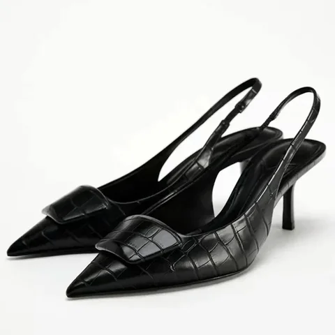 Кожаные дизайнерские туфли-лодочки с каменным узором, женские пикантные черные туфли на высоком каблуке с острым носком для женщин, элегантная удобная офисная обувь