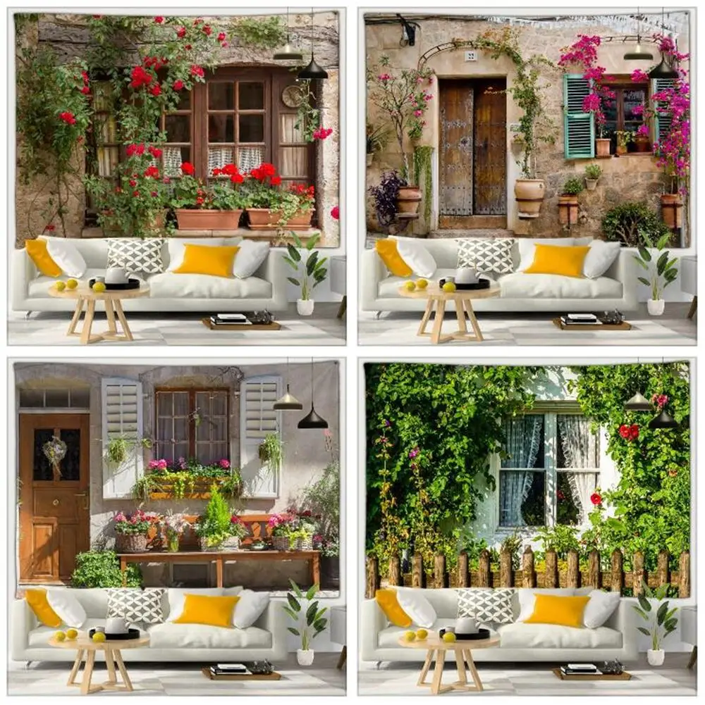 Уличные искусственные цветные цветы в стиле Тосканского дома на улице