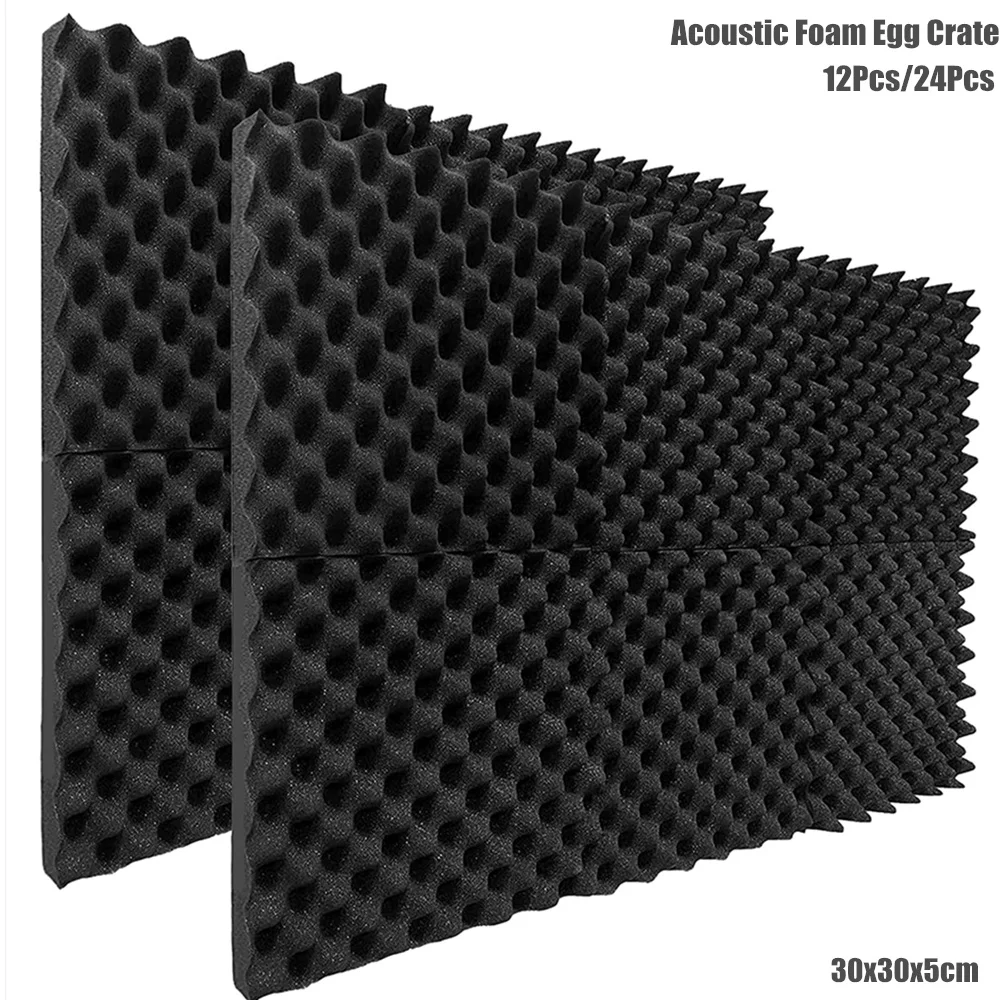 

12/24Pcs 30x30x5cm Acoustic Foam Panels Soundproof Padding Studio Foam Egg Crate Wall Pad Sound Insulation Absorbing with Tapes