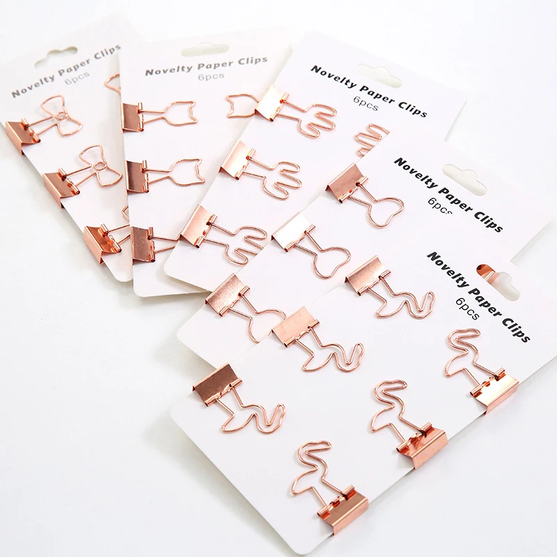

6Pcs Cute Binder Clips Cat Hollow Out Cactus Penguin Shape Metal Binder Clamp Bookmark Kawaii Stationery School Office Supplies
