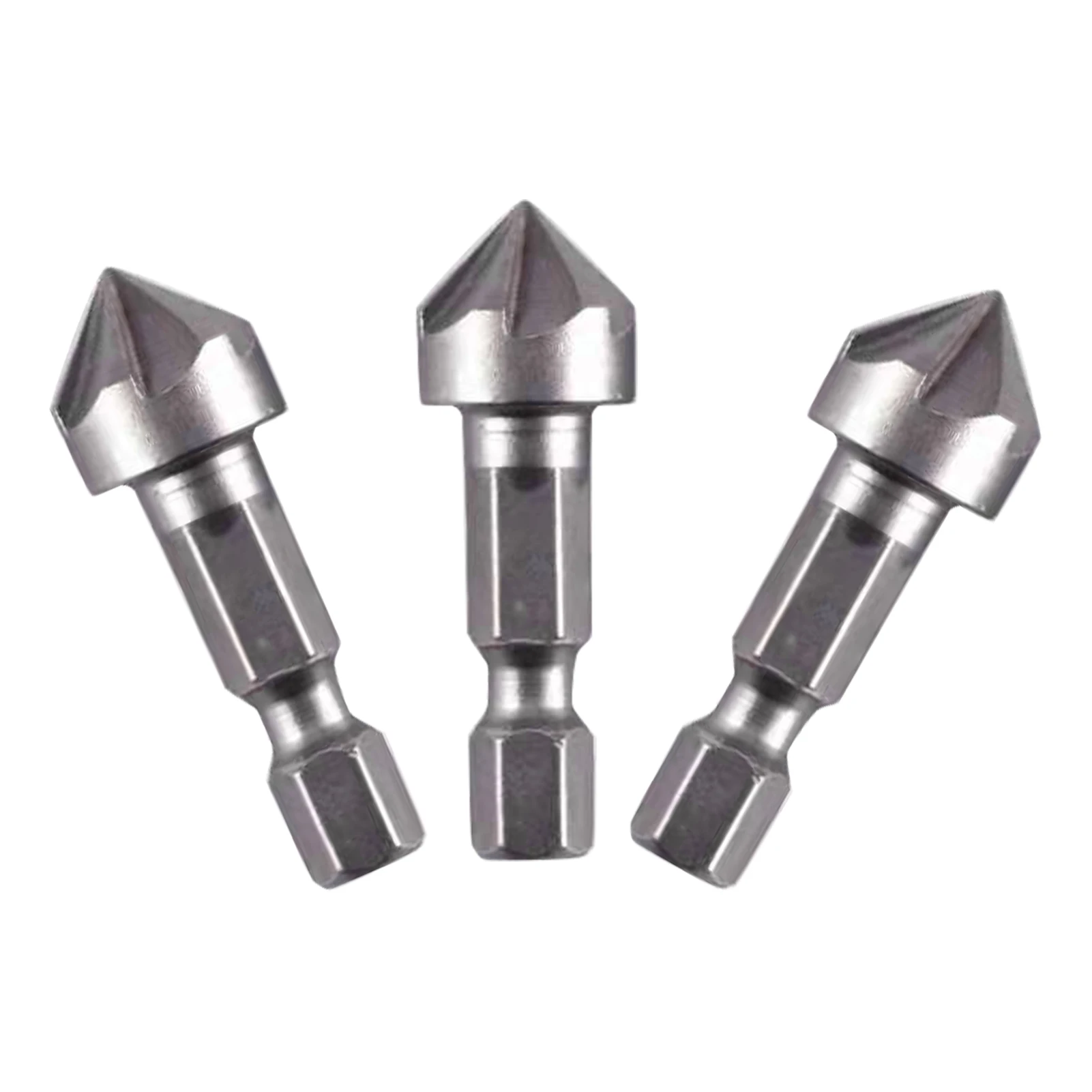 

3pcs Portable 90 Degree Remove Bur 6 Flute 1/4" Hex Shank Tool Chamfer Bit Professional Carpentry Angle Point Countersink Drill