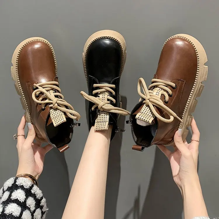 Women's Autumn Boots New Trend Retro Style Genuine Leather Round Toe Ankle Boots Thick Sole Casual Shoes for Women 2022 Luxury