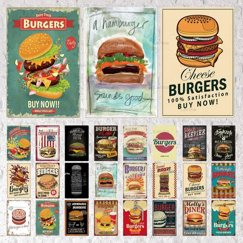 

Жестяная Табличка в виде гамбургера, металлический знак, винтажное украшение для бара, металлическая живопись, домашний декор, настенная на...