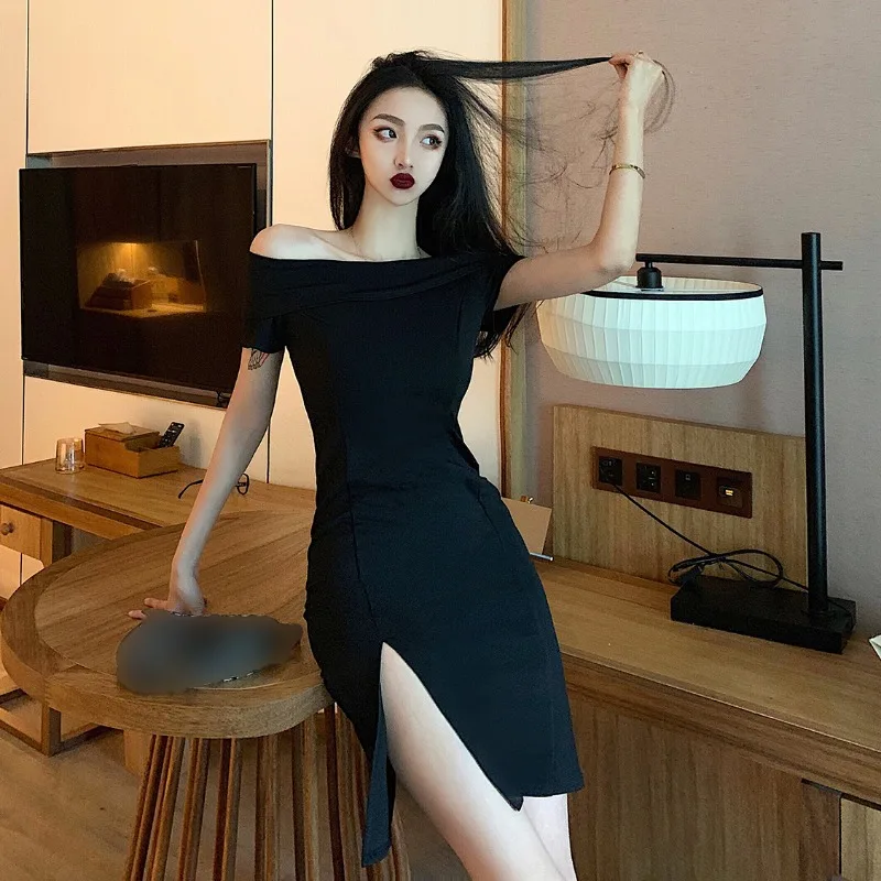 Базовая узкая короткая юбка во французском стиле Хепберн черное платье с