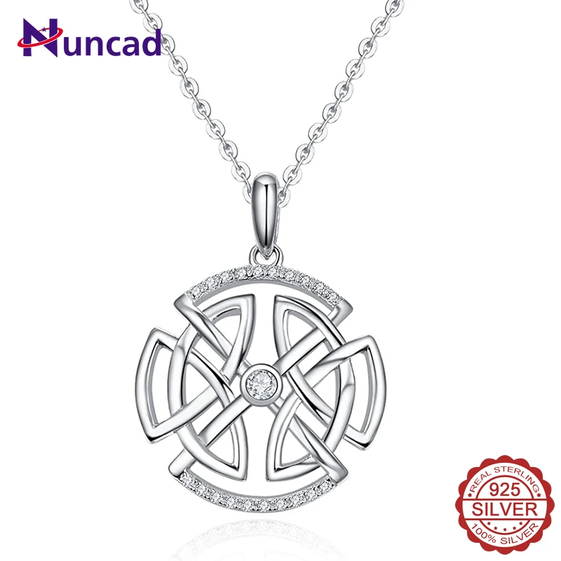 NUNCAD Plated White Gold Round Flower Necklace for Women 925 Sterling Silver Necklace With Celtic Knot Women Wedding Jewelry