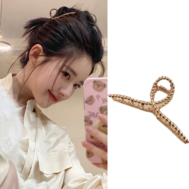 

Big Hair Claw 11cm Metal Geometric Hollow Out Hair Clip Gold Fashion Korean Crab Barrettes For Women Girl Headwear Accessories