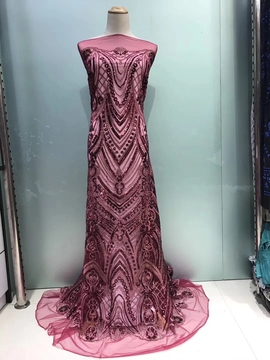 

Latest African Lace Fabric 2021 High Quality African Red Fabric Sequins Embroidery Lace For Nigerian Party JL038