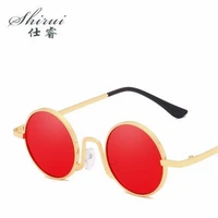 red glasses narrow small round sunglasses vintage brand designer tiny metal frame flat lens oval glasses mens shades cool
