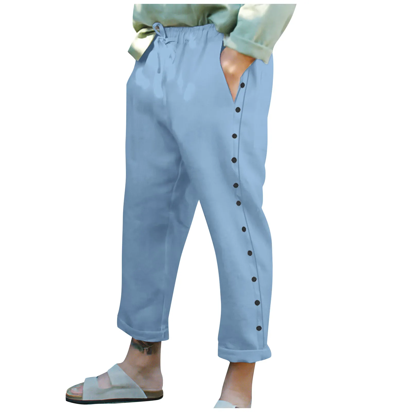 

Summer Men's Pants Loose Beach Capris Band Trouser Casual Solid Color Pants Streetwear Men Fashion Clothing