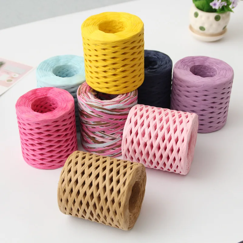 

200m Hand-knitted Lafite Raffia Straw Environmentally Friendly Paper Yarn Baking Packaging Belt Rope Crocheting Summer Hat Bags