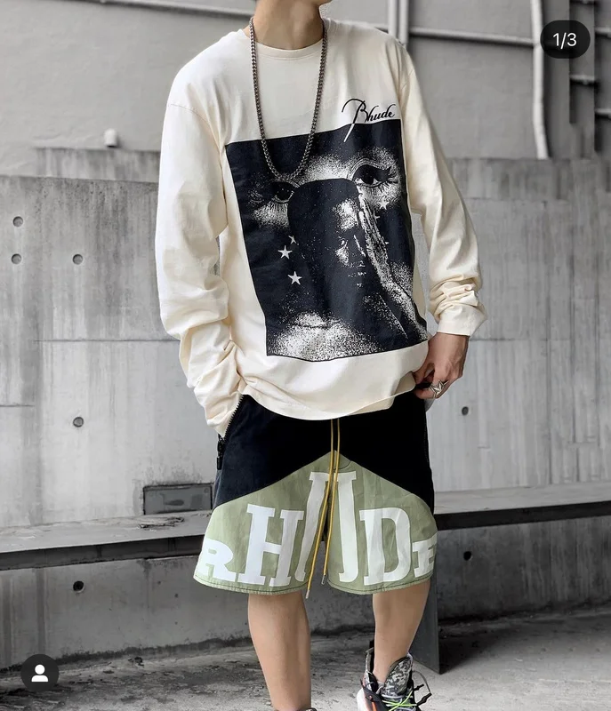 

Summer 1:1 Version RHUDE Vintage Letter Shorts Men Women Couple Beach Shorts Hip Hop High Street Oversize Casual Shorts