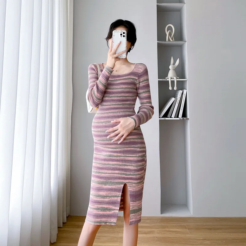 

Pregnant women slim stripes stretch show thin spicy mom age-reducing casual knitted skirt