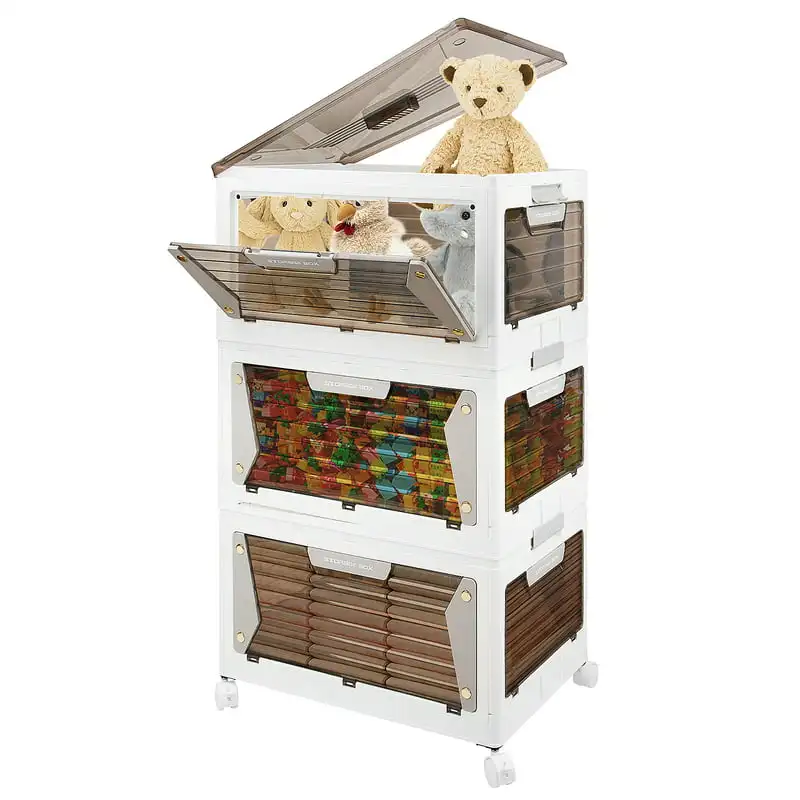 

Open Large Collapsible Plastic Bins with Wheels, Home Kitchen Closet Organizers Folding Storage Box Containers Trolley cart Clo