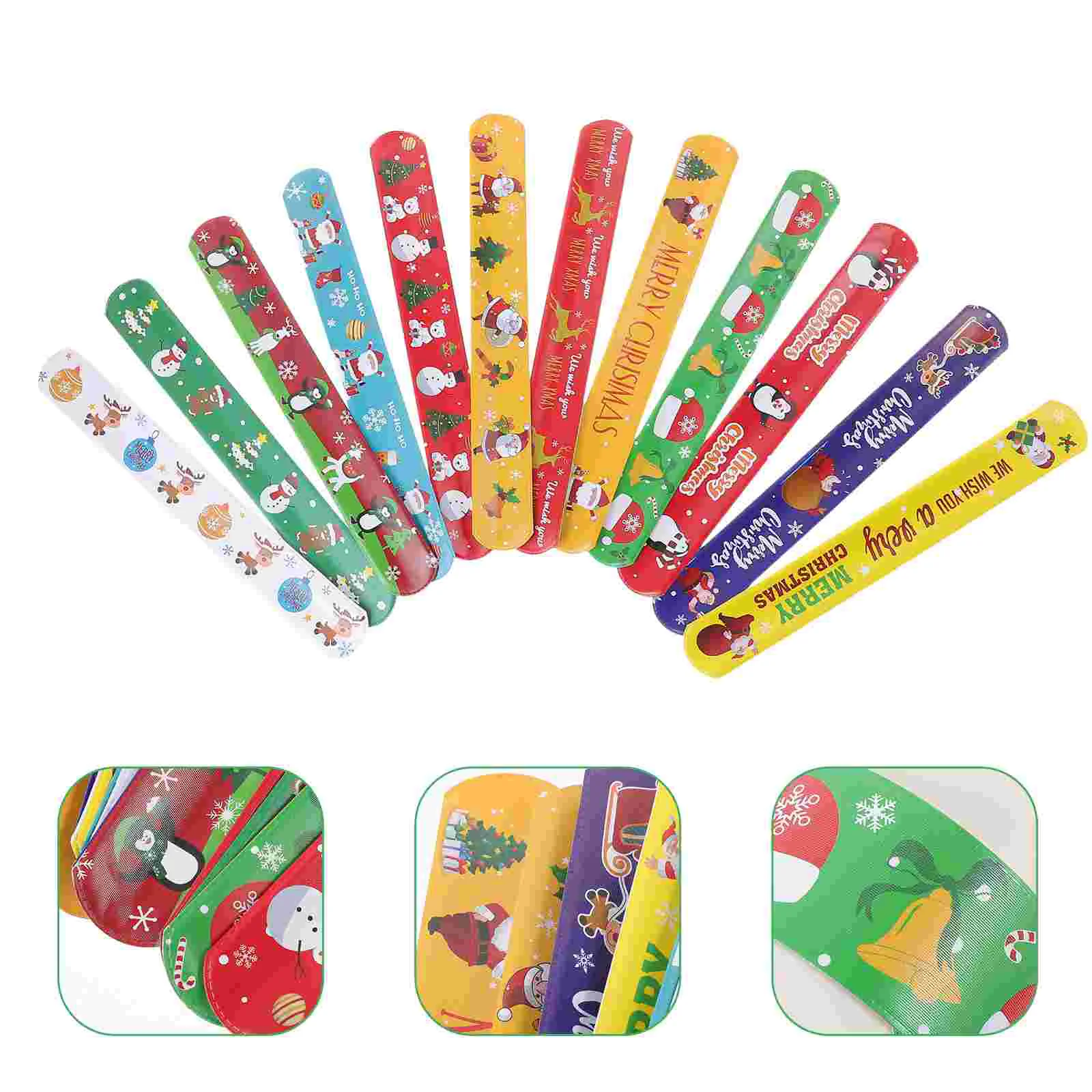 

48pcs Lovely Cartoon Slap Bracelet Christmas Snap Wristbands Christmas Party Favors