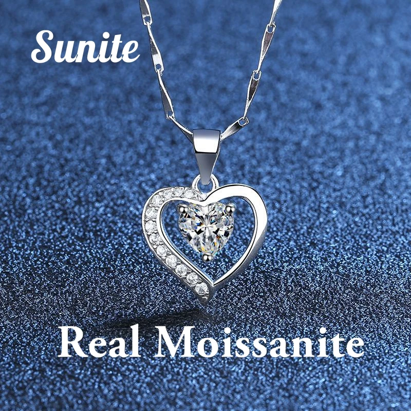 

Цепочка с подвеской в виде сердца с муассанитом, 925 карата