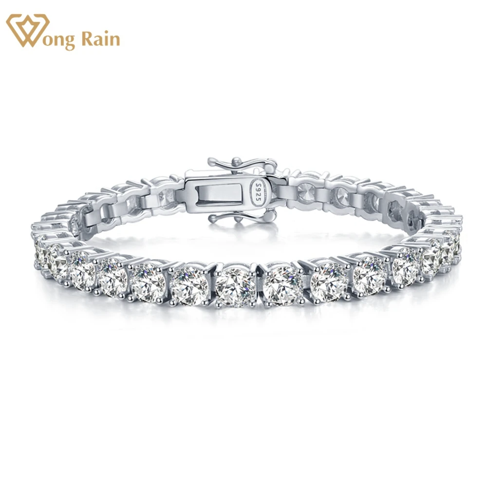 Wong Rain Hip Hop 100% 925 Sterling Silver 4-7MM Created Moissanite Gemstone Tennis Chain Bracelet Bangle Fine Jewelry Gifts