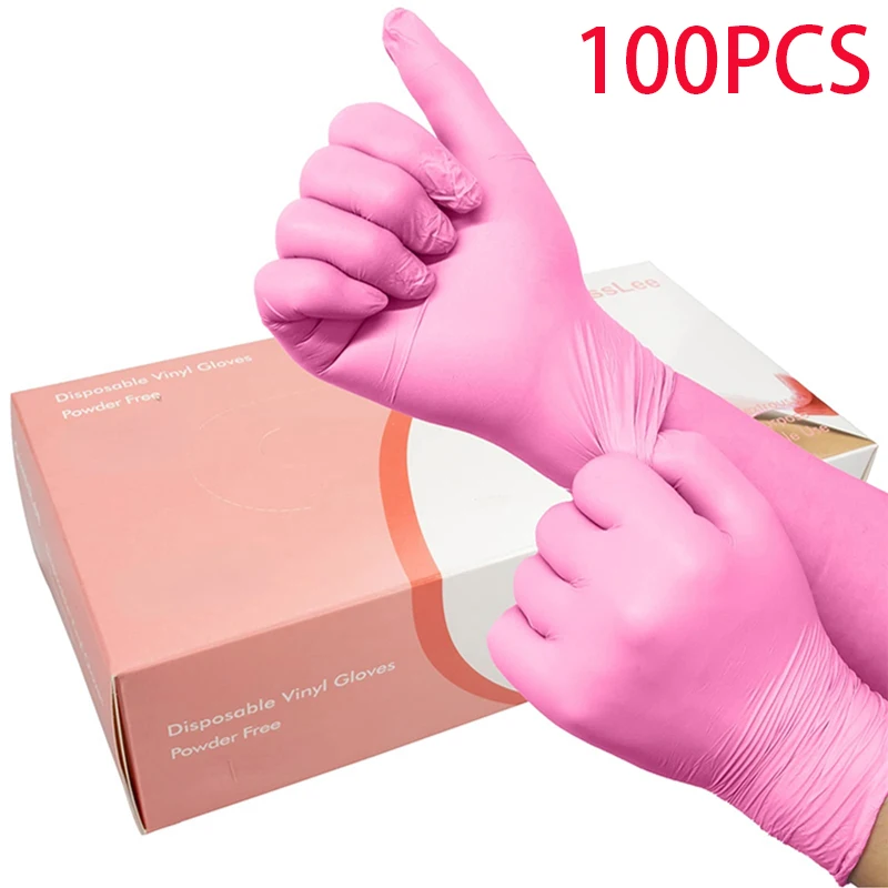 

Розовые водонепроницаемые статические инструменты, кухонные нитриловые прочные латексные перчатки для готовки, рабочие антибесплатно перчатки, универсальные одноразовые