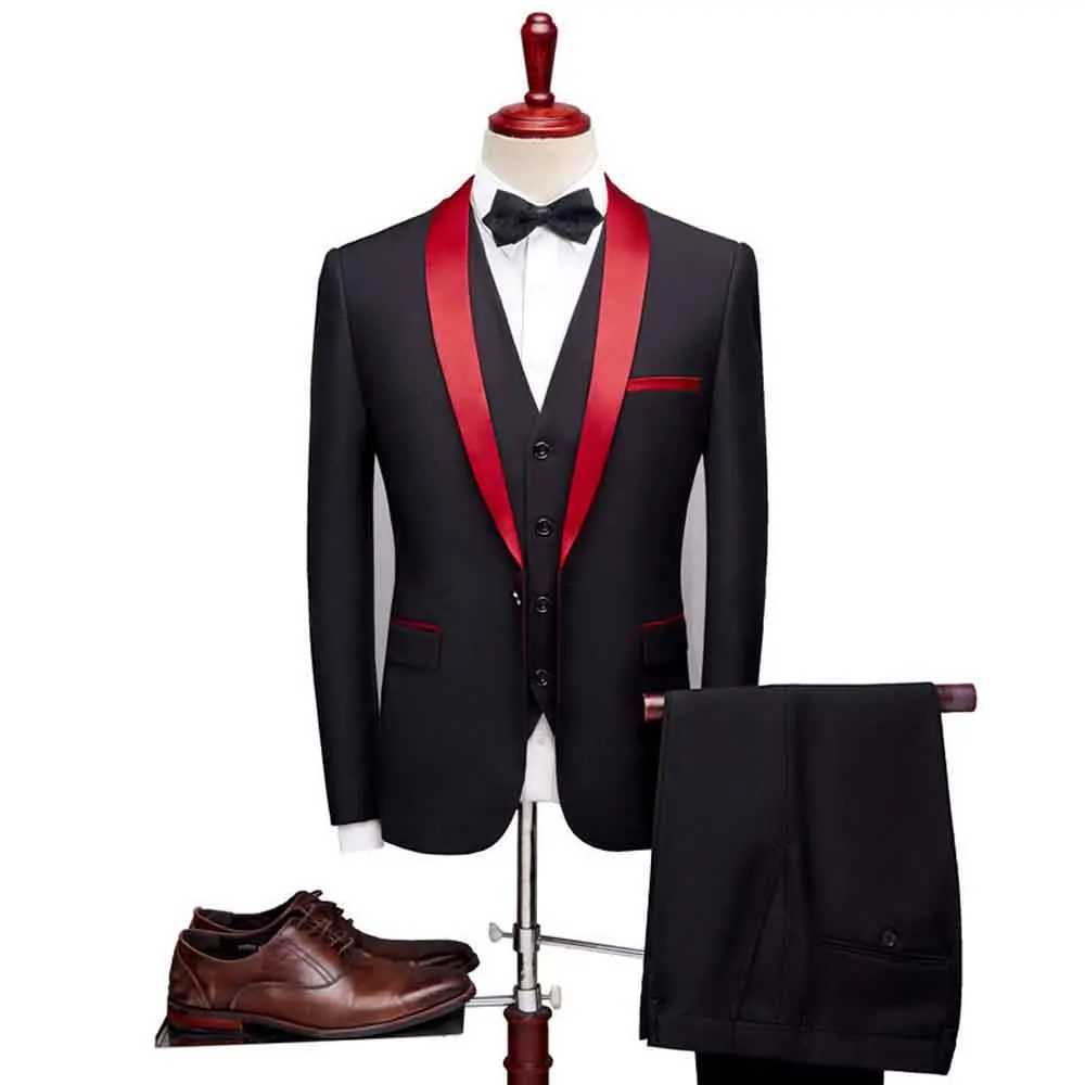 

Slit Mens Suits 3 Piece Black Shawl Lapel Casual Men Tuxedos for Wedding Groomsmen Suits Men 2023 (Blazer+Vest+Pants)