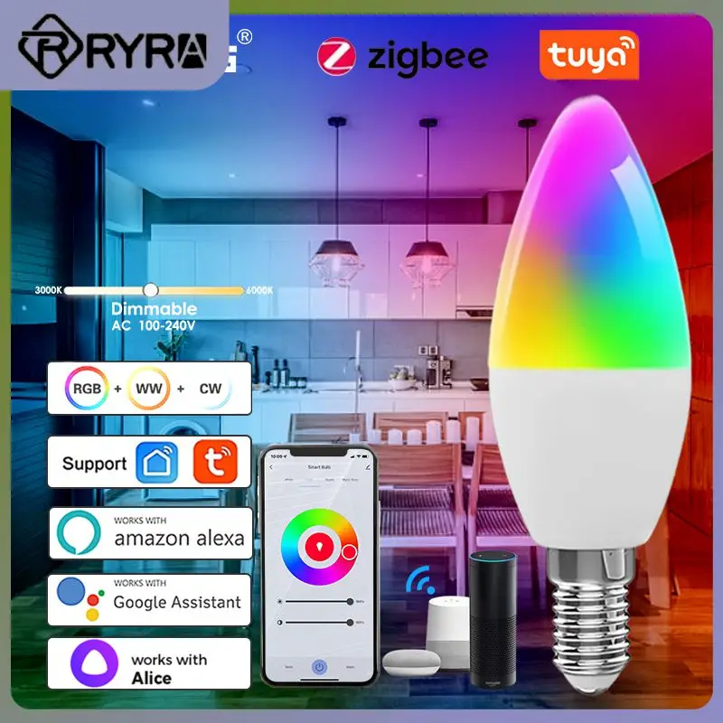 Candle Light Bulbs Tuya Zigbee 5w Smart Light Bulb Voice Control For Alexa Google Home Yandex Alice Zigbee Smart Lamp Smart Home
