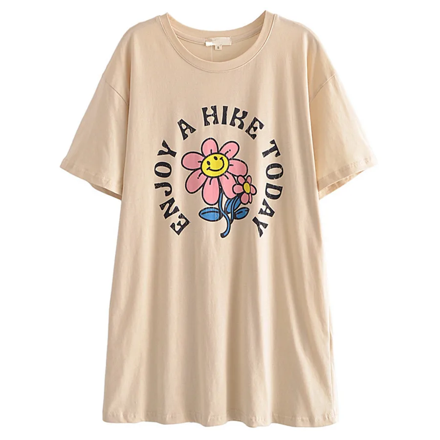 

Dave&Di T Shirt Women Camisetas 2022 Ins Fashion Harajuku Long Tshirt High Street Vintage O-neck Cotton Sunflower Print Summer