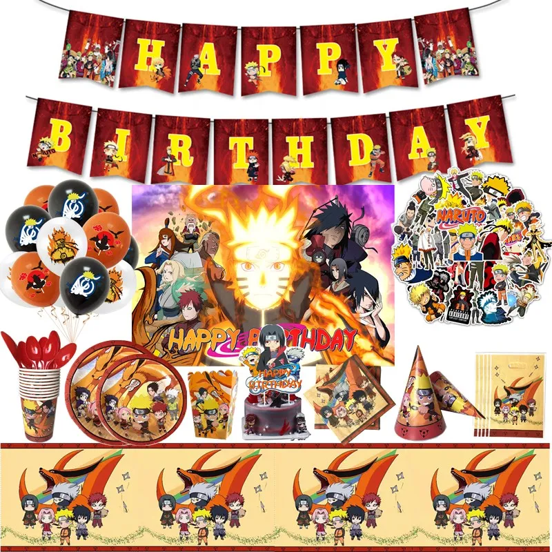 Anime Uzumaki Naruto Ninja Kids Birthday Party Tableware Tablecloth Party Supplies Baby Shower Home Decor Cartoon Sticker Toys