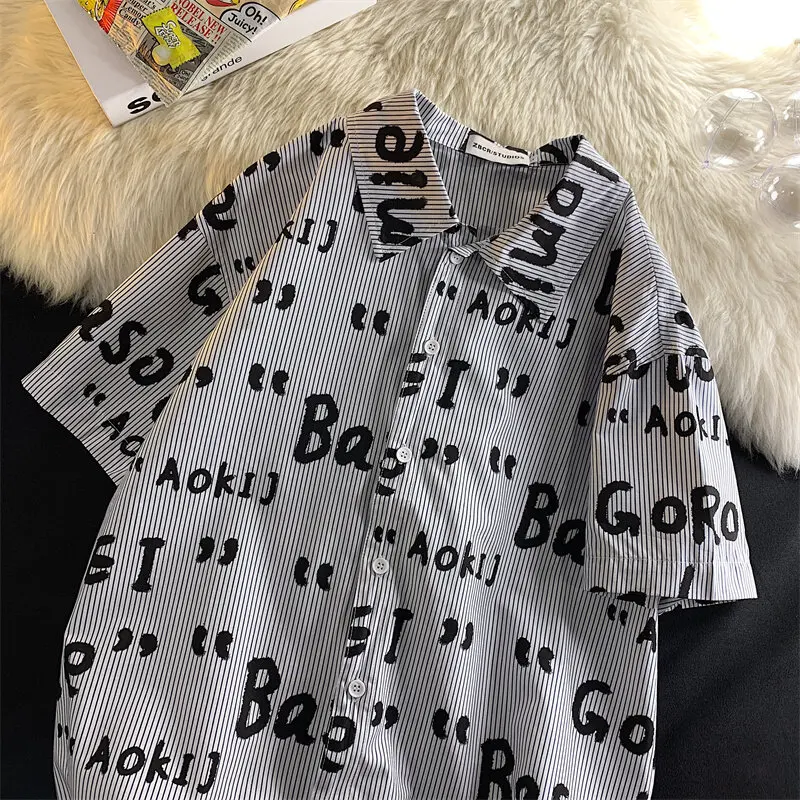 

XZ-221-1-C360-P35Summer Hong Kong Style Flat Printed Striped Short Sleeve Casual Overshirt