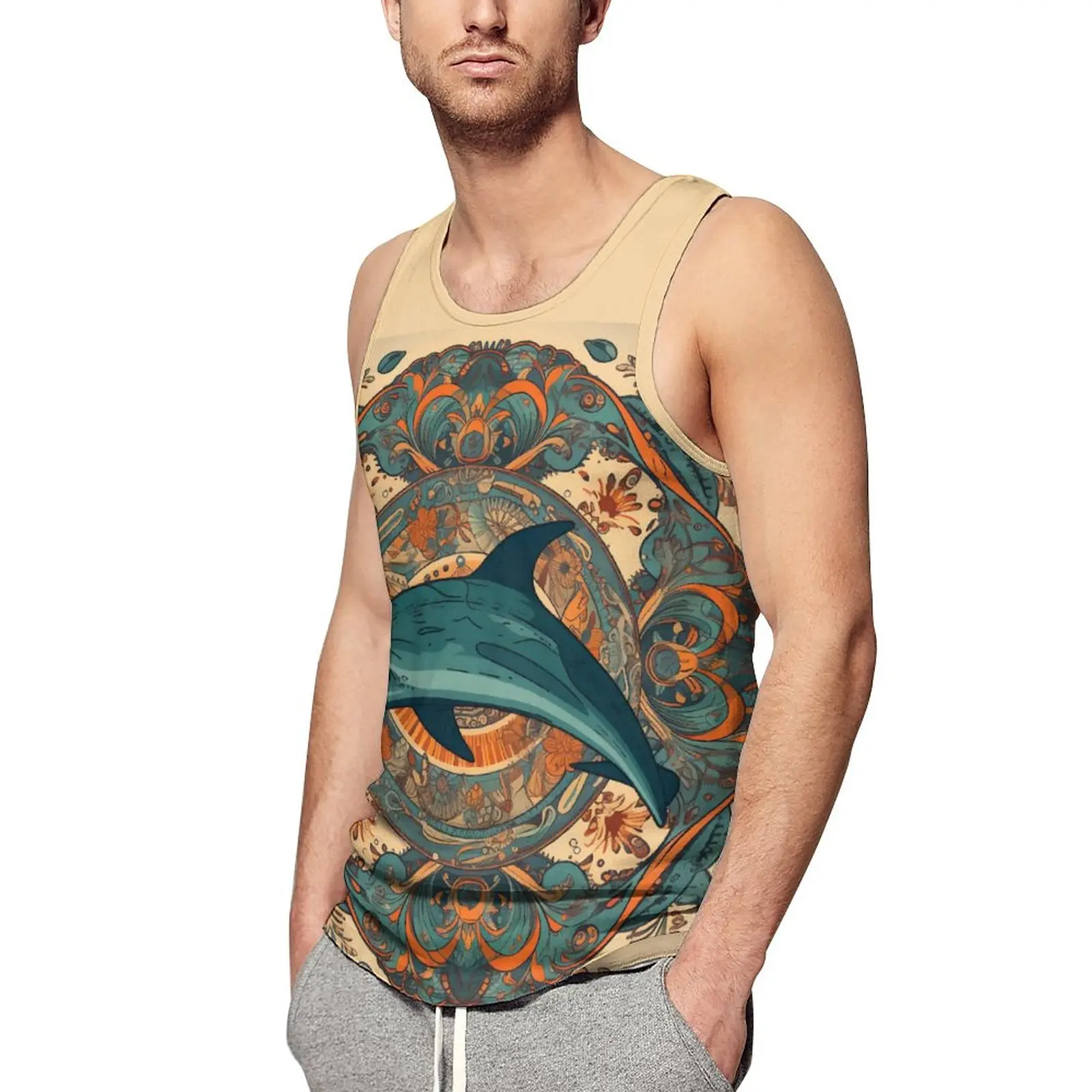 

Dolphin Tank Top Floral Mandala Animal Sportswear Tops Summer Training Male Custom Sleeveless Vests Large Size