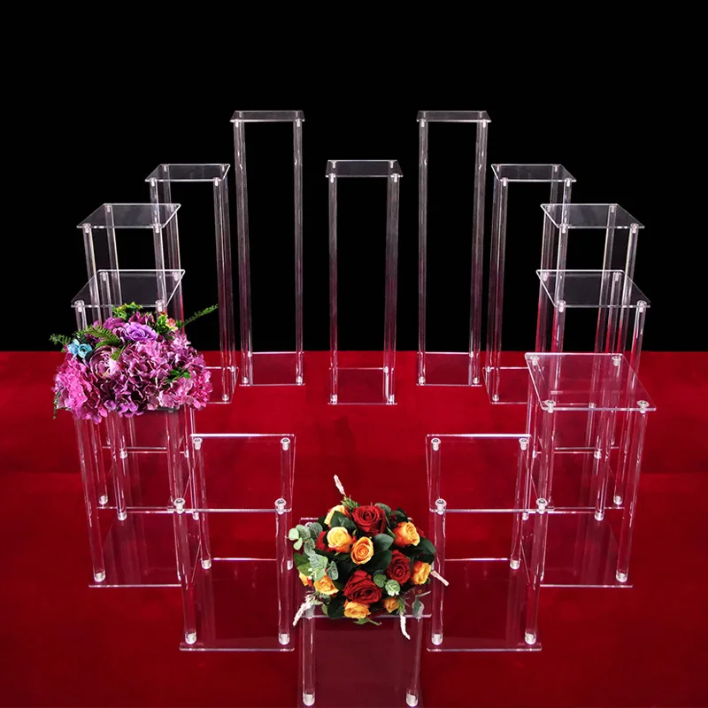 Clear Acrylic Floor Vase Flower Stand With Mirror Base, Wedding Column Geometric Centerpiece Vases Home Decoration