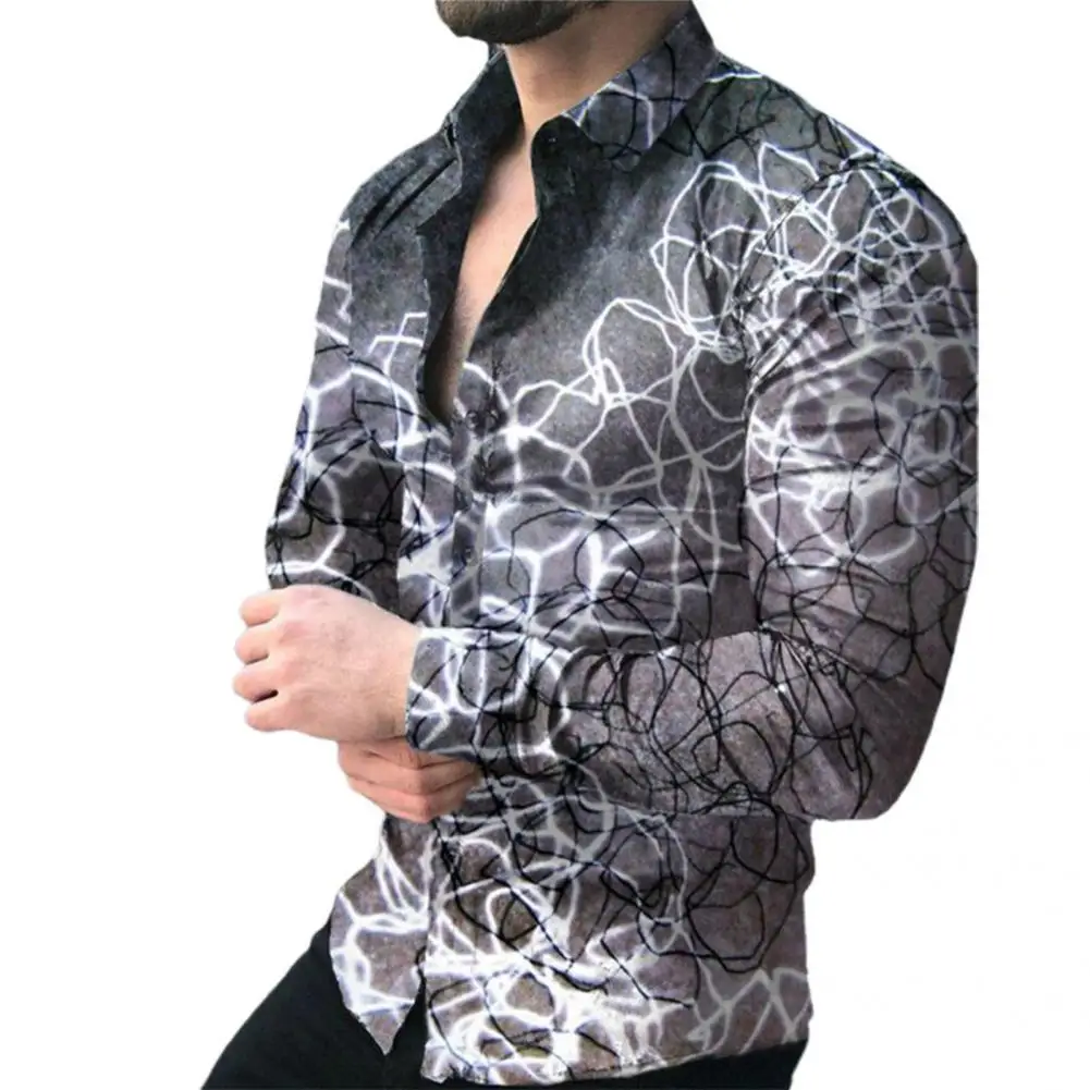

Chic Work Shirt Fine Crafts Button Cuffs Men Shirt Casual Geometry Print Cardigan Top