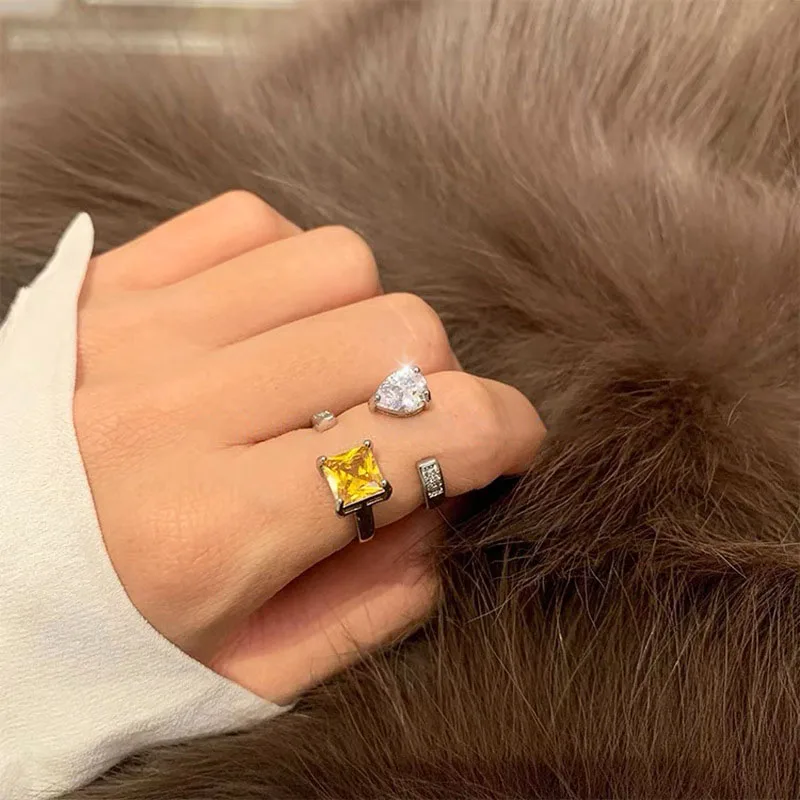 

Fashion Geometric Double Layer Adjustable Yellow White Color AAA Zirconia Rings for Women Wedding Prom Party Jewelry Gift d960